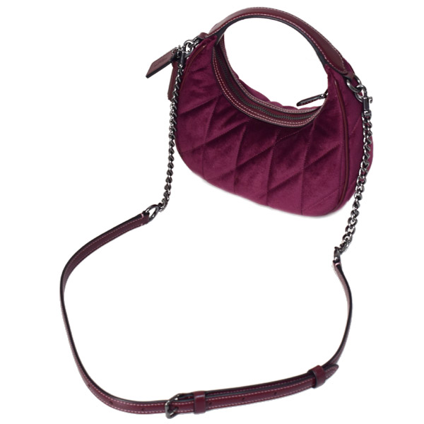 画像: 【COACH】コーチ バッグ 三日月型 ベルベット キルティング レザー カルメン ミニ ロゴ 2way チェーン クロスボディ 斜め掛け ショルダーバッグ ハンドバッグ バーガンディー（日本未発売）