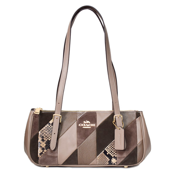 画像1: 【COACH】コーチ バッグ パッチワーク スエード パイソン レザー スネーク アッシャー 横長 ショルダーバッグ マッシュルームマルチ（日本未発売） (1)