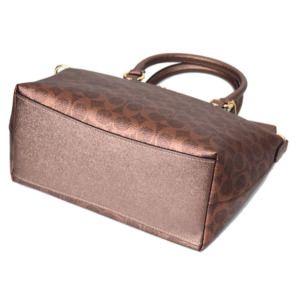 画像: 【COACH】コーチ バッグ コーティングキャンバス レザー シグネチャー メタリック サドル サッチェル 2WAY クロスボディ 斜め掛け ショルダー ハンドバッグ ブラウン×コッパー〔日本未発売〕