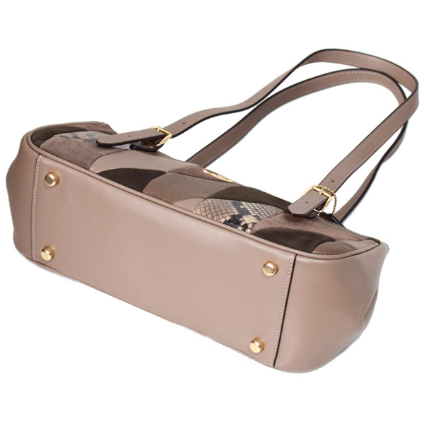 画像: 【COACH】コーチ バッグ パッチワーク スエード パイソン レザー スネーク アッシャー 横長 ショルダーバッグ マッシュルームマルチ（日本未発売）