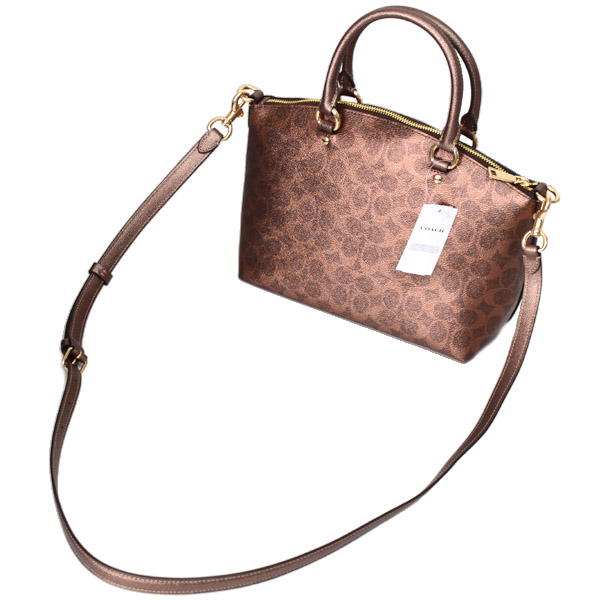 画像: 【COACH】コーチ バッグ コーティングキャンバス レザー シグネチャー メタリック サドル サッチェル 2WAY クロスボディ 斜め掛け ショルダー ハンドバッグ ブラウン×コッパー〔日本未発売〕
