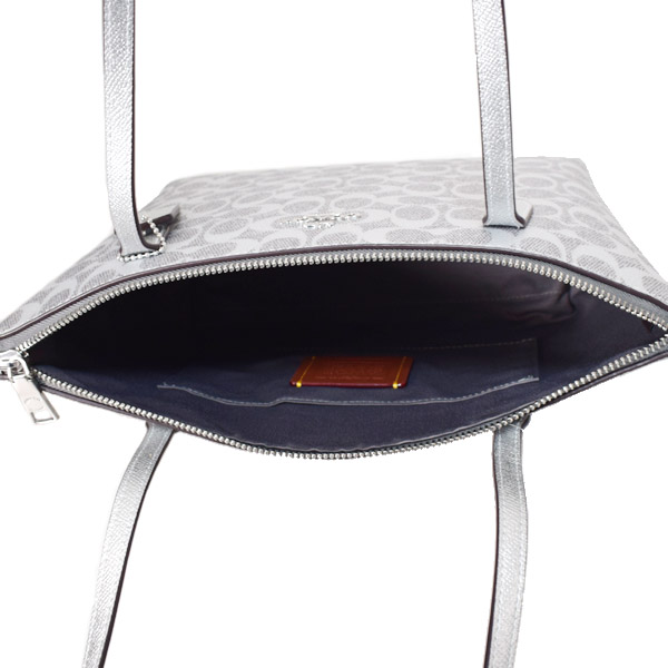 画像: 【COACH】コーチ バッグ メタリック コーティングキャンバス レザー シグネチャー フィオナ ミニ トートバッグ グレー×シルバー〔日本未発売〕