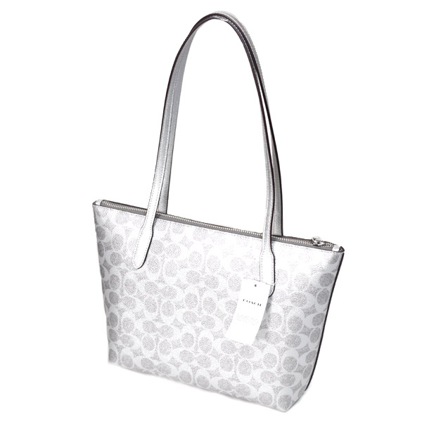 画像: 【COACH】コーチ バッグ メタリック コーティングキャンバス レザー シグネチャー フィオナ ミニ トートバッグ グレー×シルバー〔日本未発売〕