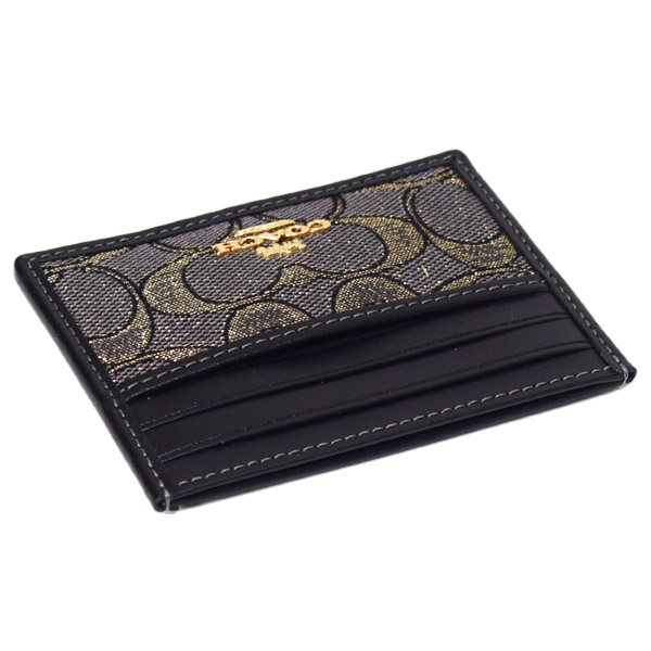 画像: 【COACH】コーチ カードケース メタリック キラキラ ジャガード レザー シグネチャー スリム ID パスケース カードケース 定期入れ 名刺入れ チャコール×ゴールド（日本未発売）