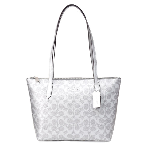 画像1: 【COACH】コーチ バッグ メタリック コーティングキャンバス レザー シグネチャー フィオナ ミニ トートバッグ グレー×シルバー〔日本未発売〕 (1)