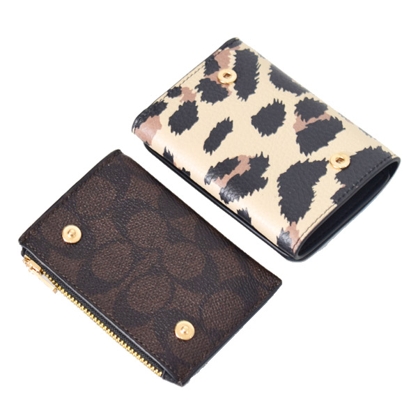 画像: 【COACH】コーチ 財布 レオパード ヒョウ柄 カードケース付き コーティングキャンバス レザー シグネチャー ウォレット コンパクト 三つ折り財布 ウォルナット×レオパードマルチ（日本未発売）