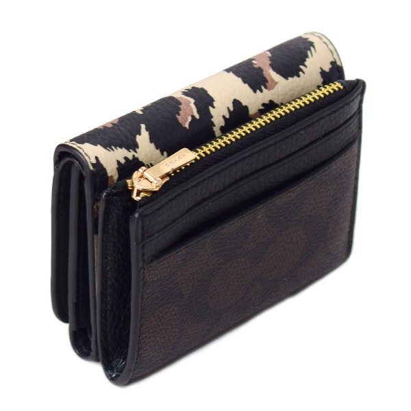 画像: 【COACH】コーチ 財布 レオパード ヒョウ柄 カードケース付き コーティングキャンバス レザー シグネチャー ウォレット コンパクト 三つ折り財布 ウォルナット×レオパードマルチ（日本未発売）