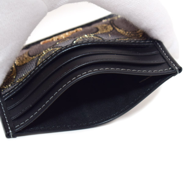 画像: 【COACH】コーチ カードケース メタリック キラキラ ジャガード レザー シグネチャー スリム ID パスケース カードケース 定期入れ 名刺入れ チャコール×ゴールド（日本未発売）