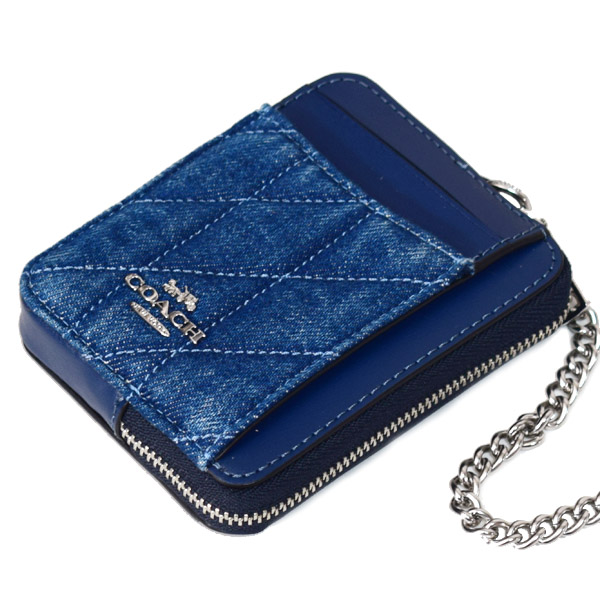 画像: 【COACH】コーチ コインケース デニム キルティング レザー チェーン ジップ カードケース カードポーチ 定期入れ 名刺入れ 小銭入れ デニム（日本未発売）