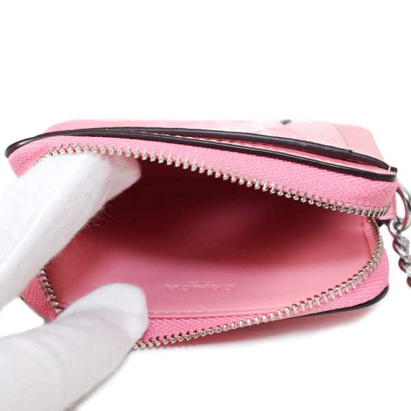 画像: 【COACH】コーチ コインケース パテントレザー シグネチャー 型押し ハート チャーム チェーン ジップ カードケース カードポーチ 定期入れ 名刺入れ 小銭入れ ピンク（日本未発売）