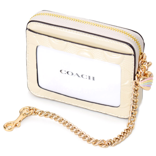 画像: 【COACH】コーチ コインケース パテントレザー シグネチャー 型押し ハート チャーム チェーン ジップ カードケース カードポーチ 定期入れ 名刺入れ 小銭入れ チャーク（日本未発売）
