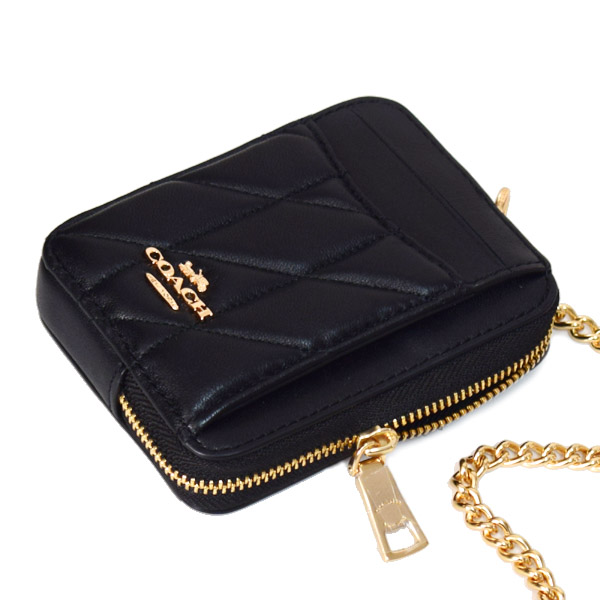 画像: 【COACH】コーチ コインケース キルティング レザー チェーン ジップ カードケース カードポーチ 定期入れ 名刺入れ 小銭入れ ブラック（日本未発売）