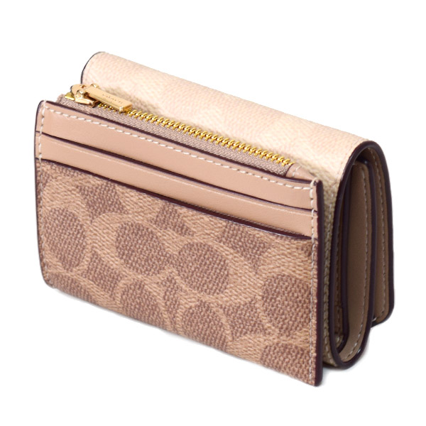 画像: 【COACH】コーチ 財布 カードケース付き コーティングキャンバス レザー シグネチャー ブロックド ウォレット コンパクト 三つ折り財布 サンド×タン（日本未発売）