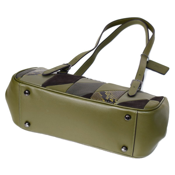 画像: 【COACH】コーチ バッグ パッチワーク スエード パイソン レザー スネーク アッシャー 横長 ショルダーバッグ オリーブマルチ（日本未発売）