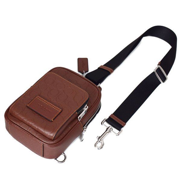 画像: 【COACH】コーチ メンズ バッグ ぺブルレザー シグネチャー 型押し レーサー スリング ロゴ ワンショルダー バックパック ボディバッグ ビンテージブラウン〔日本未発売〕