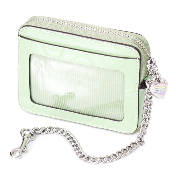 画像: 【COACH】コーチ コインケース パテントレザー シグネチャー 型押し ハート チャーム チェーン ジップ カードケース カードポーチ 定期入れ 名刺入れ 小銭入れ ペールグリーン（日本未発売）