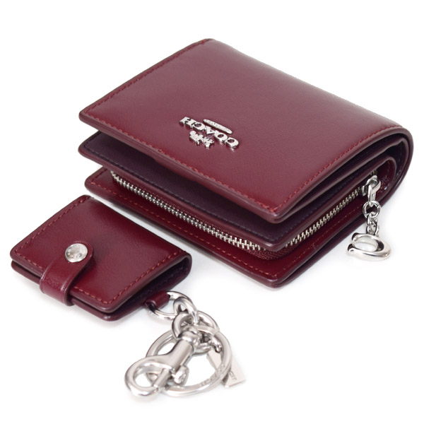 画像: 【COACH】コーチ 財布 キーホルダー 2点セット レザー スナップ ウォレット 二つ折り 財布 ピクチャー フレーム バッグチャーム 専用BOX付き ダークワイン（日本未発売）