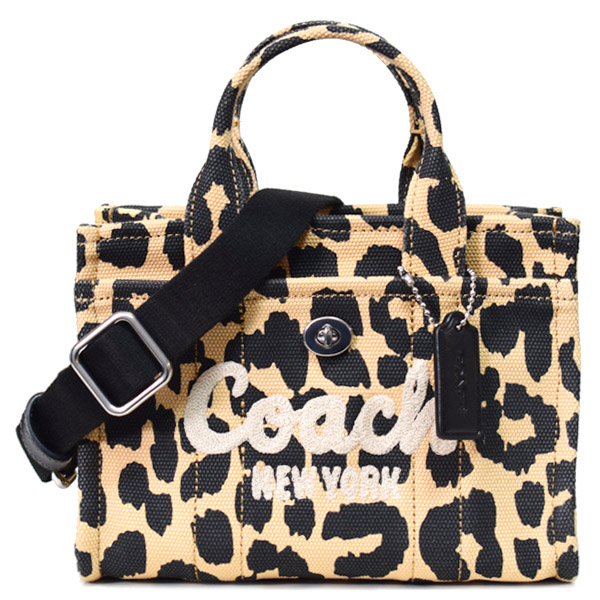 画像1: 【COACH】コーチ バッグ レオパード ヒョウ柄 キャンバス トート カーゴ 刺繡 20 ミニ ロゴ 2WAY クロスボディ ショルダー ハンドバッグ キャンバストート ブラックマルチ（日本未発売） (1)