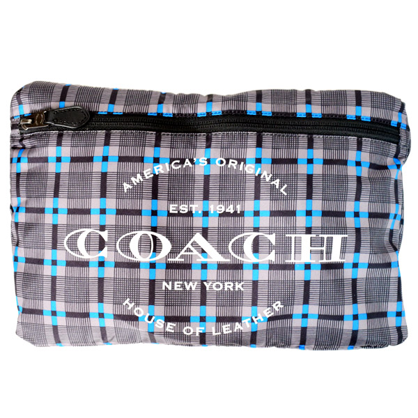 画像: 【COACH】コーチ バッグ エコバッグ 折り畳み レザー チェック柄 パッカブル ジムバッグ ショルダー ボストンバッグ グレーマルチ〔日本未発売〕