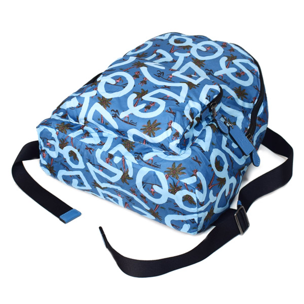 画像: 【COACH】コーチ バッグ エコバッグ バックパック 折り畳み キースヘリング コラボ フラダンス プリント リュックサック スカイブルーマルチ〔日本未発売〕