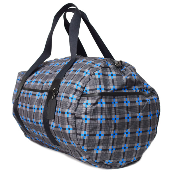 画像: 【COACH】コーチ バッグ エコバッグ 折り畳み レザー チェック柄 パッカブル ジムバッグ ショルダー ボストンバッグ グレーマルチ〔日本未発売〕