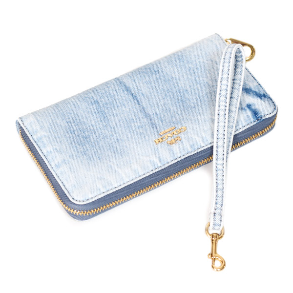 画像: 【COACH】コーチ 長財布 デニム レザー ロゴ リストレット ロング ジップ アラウンド 長財布 ライトインディゴ（日本未発売）