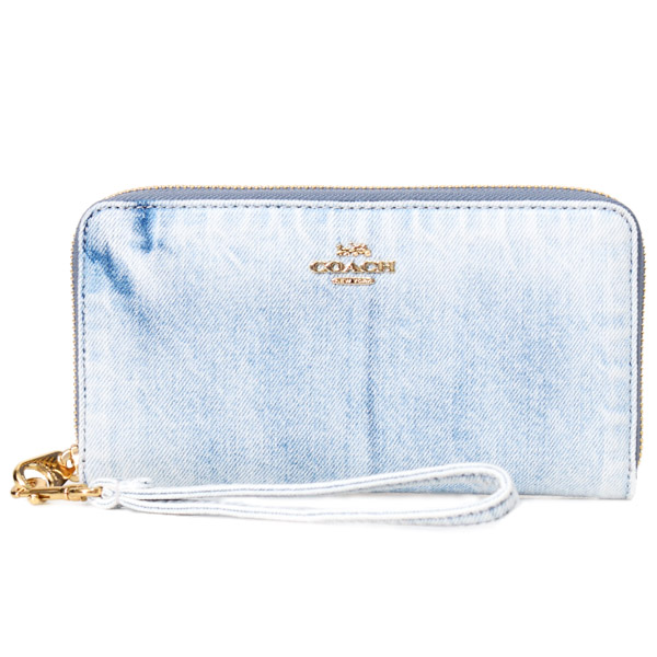 画像1: 【COACH】コーチ 長財布 デニム レザー ロゴ リストレット ロング ジップ アラウンド 長財布 ライトインディゴ（日本未発売） (1)