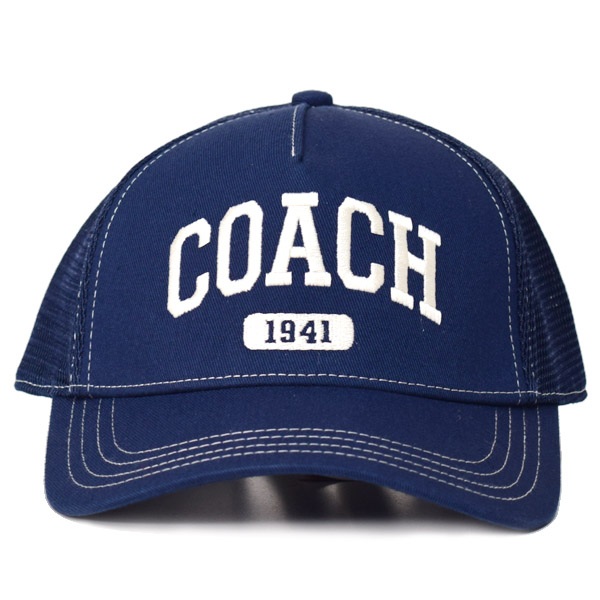 画像: 【COACH】コーチ キャップ 帽子 シグネチャー コットン メッシュ ロゴ エンブロイダード トラッカー ハット ネイビー XS/S〔日本未発売〕