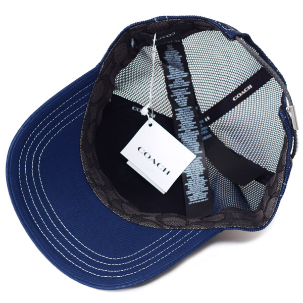 画像: 【COACH】コーチ キャップ 帽子 シグネチャー コットン メッシュ ロゴ エンブロイダード トラッカー ハット ネイビー XS/S〔日本未発売〕