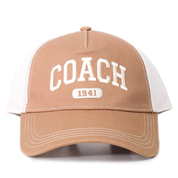 画像: 【COACH】コーチ キャップ 帽子 コットン メッシュ レザー ロゴ 1941 バーシティ トラッカー ハット ライトサドル〔日本未発売〕