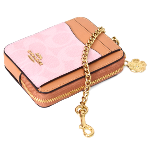 画像: 【COACH】コーチ コインケース コーティングキャンバス レザー シグネチャー フラワー チャーム チェーン ジップ カードケース カードポーチ 定期入れ 名刺入れ 小銭入れ パウダーピンク（日本未発売）