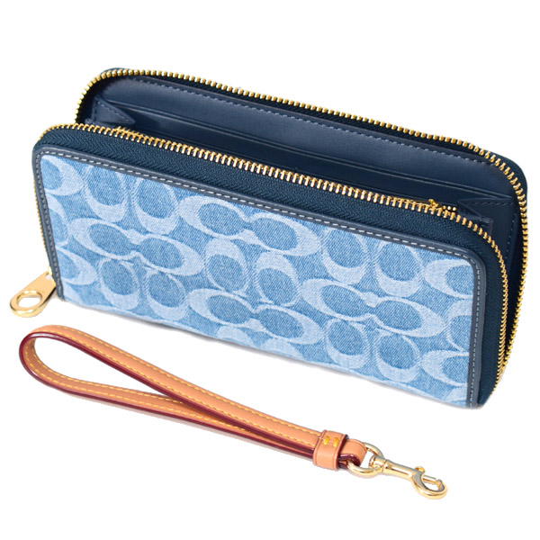 画像: 【COACH】コーチ 長財布 デニム レザー シグネチャー ロゴ リストレット ロング ジップ アラウンド 長財布 インディゴ（日本未発売）