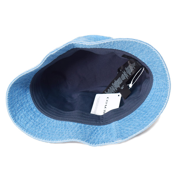 画像: 【COACH】コーチ バケハ 帽子 デニム コットン スクリプト エンブロイダード ロゴ バケットハット バケハ サファリハット インディゴ M/L〔日本未発売〕