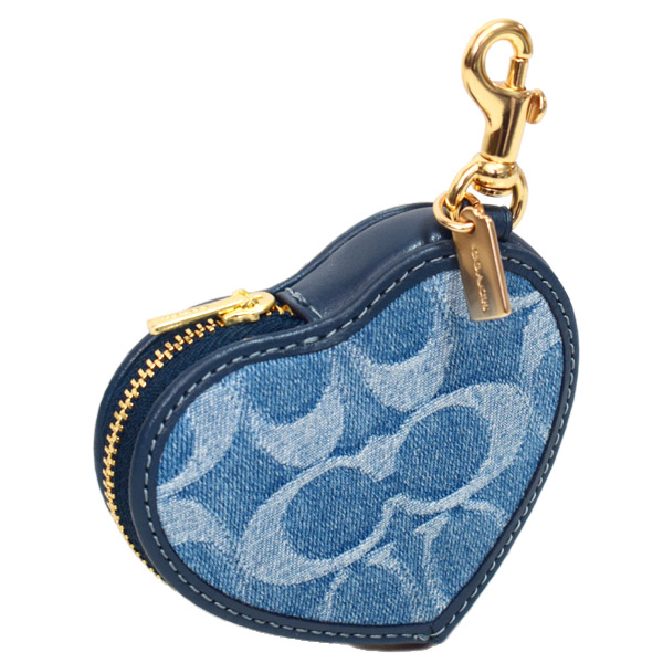 画像: 【COACH】コーチ キーホルダー デニム レザー シグネチャー ハート型 ポーチ コインケース ドッグリーシュ バッグチャーム インディゴ（日本未発売）