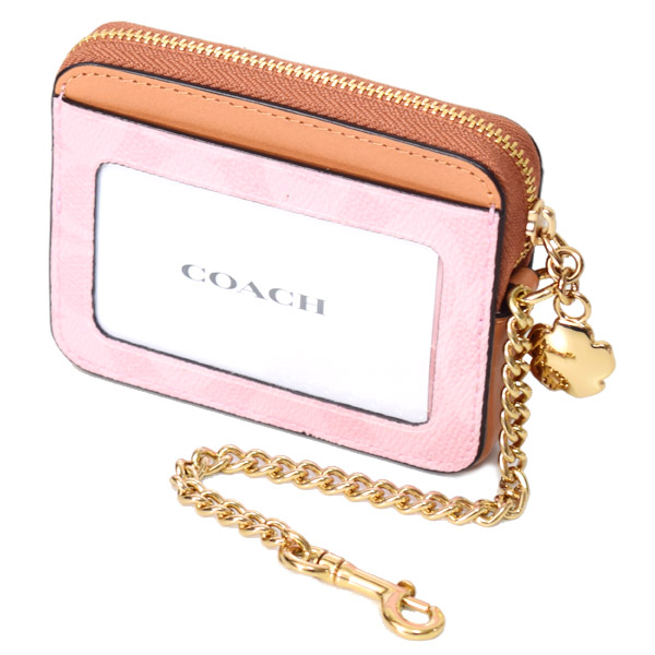 画像: 【COACH】コーチ コインケース コーティングキャンバス レザー シグネチャー フラワー チャーム チェーン ジップ カードケース カードポーチ 定期入れ 名刺入れ 小銭入れ パウダーピンク（日本未発売）