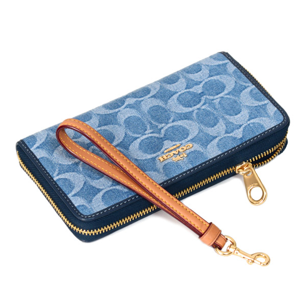画像: 【COACH】コーチ 長財布 デニム レザー シグネチャー ロゴ リストレット ロング ジップ アラウンド 長財布 インディゴ（日本未発売）