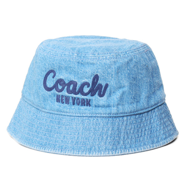 画像1: 【COACH】コーチ バケハ 帽子 デニム コットン スクリプト エンブロイダード ロゴ バケットハット バケハ サファリハット インディゴ M/L〔日本未発売〕 (1)