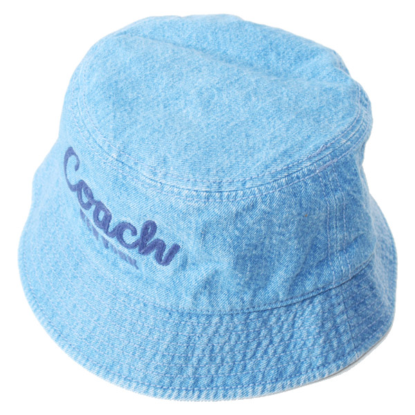 画像: 【COACH】コーチ バケハ 帽子 デニム コットン スクリプト エンブロイダード ロゴ バケットハット バケハ サファリハット インディゴ M/L〔日本未発売〕