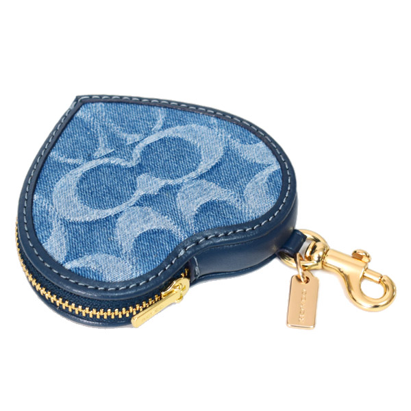 画像: 【COACH】コーチ キーホルダー デニム レザー シグネチャー ハート型 ポーチ コインケース ドッグリーシュ バッグチャーム インディゴ（日本未発売）
