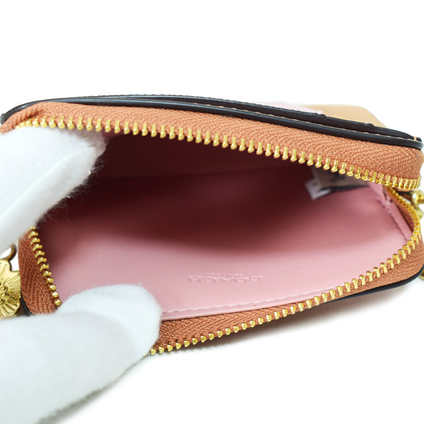 画像: 【COACH】コーチ コインケース コーティングキャンバス レザー シグネチャー フラワー チャーム チェーン ジップ カードケース カードポーチ 定期入れ 名刺入れ 小銭入れ パウダーピンク（日本未発売）