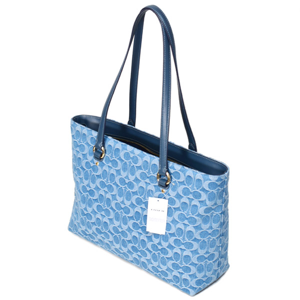 画像: 【COACH】コーチ バッグ トート デニム レザー シグネチャー ステーション ジップ トートバッグ インディゴ〔日本未発売〕