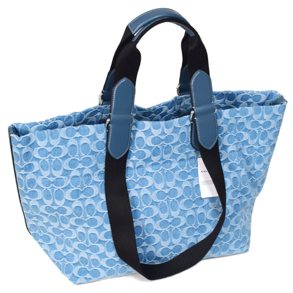 画像: 【COACH】コーチ バッグ メンズ デニム レザー シグネチャー スモール ツアー ダブル ハンドル 2way トートバッグ ハンドバッグ デニム〔日本未発売〕