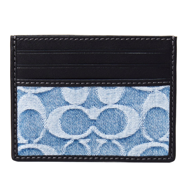 画像1: 【COACH】コーチ カードケース デニム レザー シグネチャー スリム カードケース ID パスケース 名刺入れ 定期入れ ライトインディゴ（日本未発売） (1)