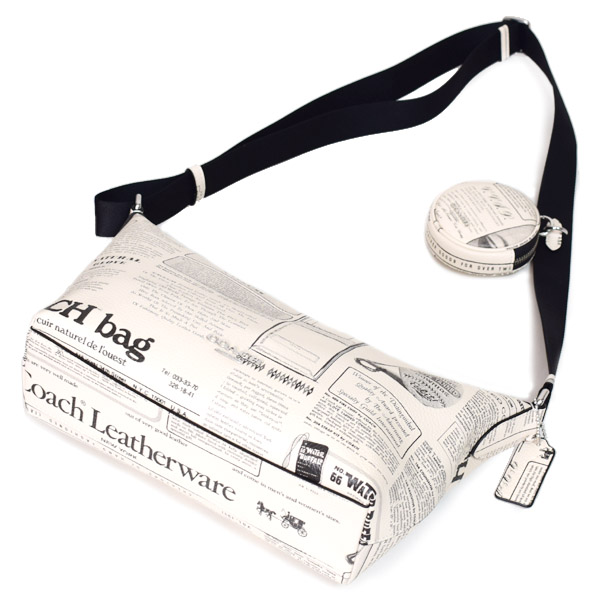 画像: 【COACH】コーチ バッグ メンズ レザー ニュースペーパー プリント スモール フィン コインケース ポーチ付き クロスボディ 斜め掛け ショルダーバッグ チャークマルチ（日本未発売）