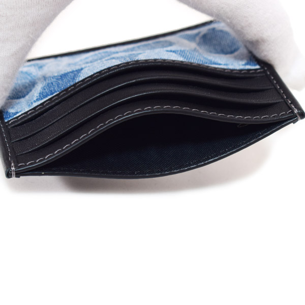 画像: 【COACH】コーチ カードケース デニム レザー シグネチャー スリム カードケース ID パスケース 名刺入れ 定期入れ ライトインディゴ（日本未発売）