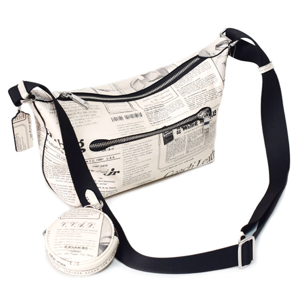 画像: 【COACH】コーチ バッグ メンズ レザー ニュースペーパー プリント スモール フィン コインケース ポーチ付き クロスボディ 斜め掛け ショルダーバッグ チャークマルチ（日本未発売）