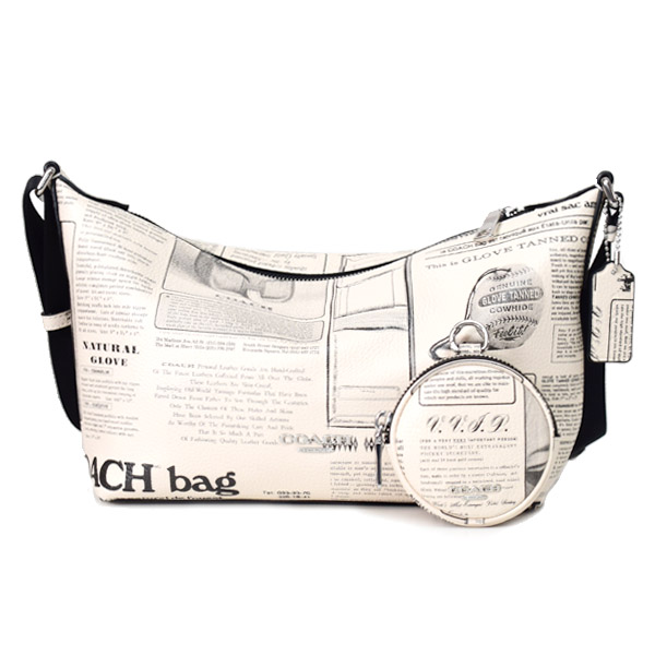 画像1: 【COACH】コーチ バッグ メンズ レザー ニュースペーパー プリント スモール フィン コインケース ポーチ付き クロスボディ 斜め掛け ショルダーバッグ チャークマルチ（日本未発売） (1)