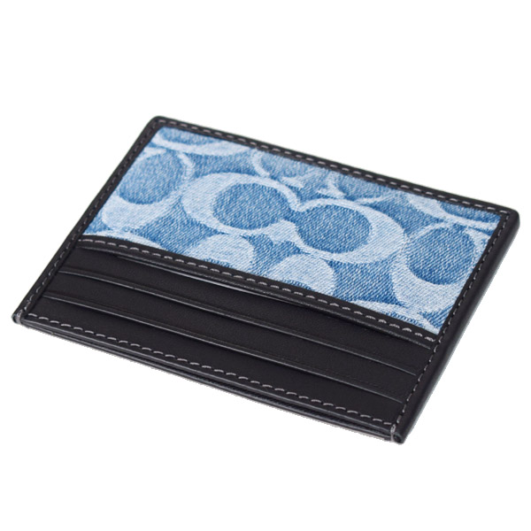 画像: 【COACH】コーチ カードケース デニム レザー シグネチャー スリム カードケース ID パスケース 名刺入れ 定期入れ ライトインディゴ（日本未発売）