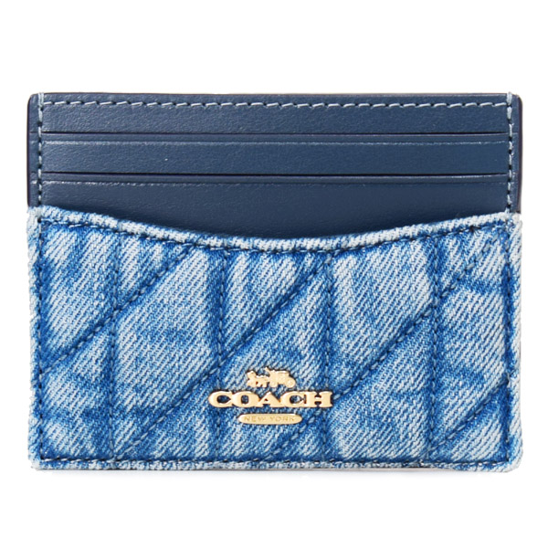 画像1: 【COACH】コーチ カードケース デニム レザー キルティング ロゴ スリム ID パスケース カードケース  定期入れ 名刺入れ インディゴ（日本未発売） (1)