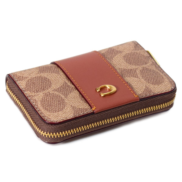 画像: 【COACH】コーチ カードケース コーティングキャンバス レザー シグネチャー エッセンシャル スモール ジップ アラウンド スクエア スリム コインケース タンキャラメル（日本未発売）